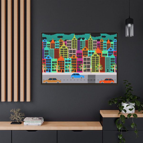 Colorful Cityscape Town City Building Framed Canvas