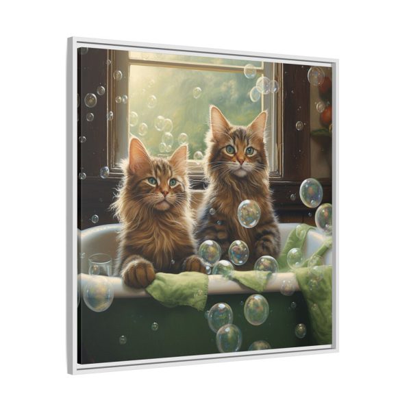 Cats Taking Bubble Bath Framed Canvas
