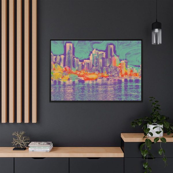 Pop Art Seattle Skyline Print Framed Canvas