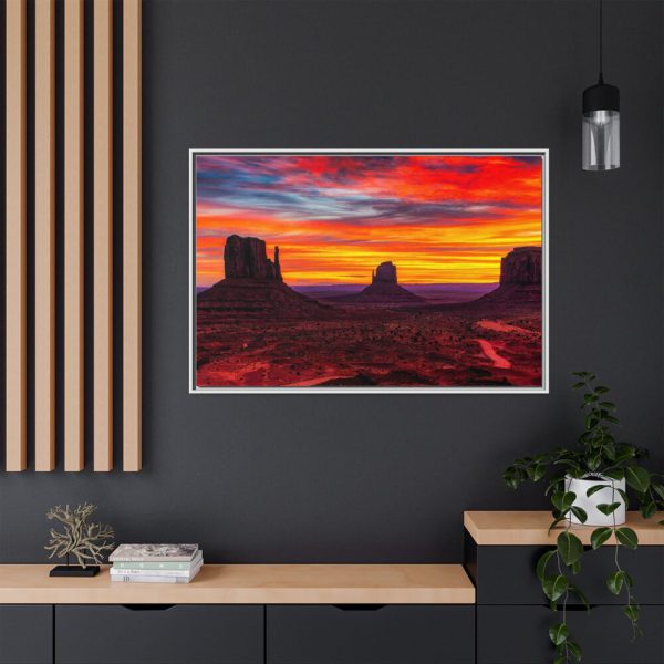 Sun Setting in Monument Valley Framed Canvas