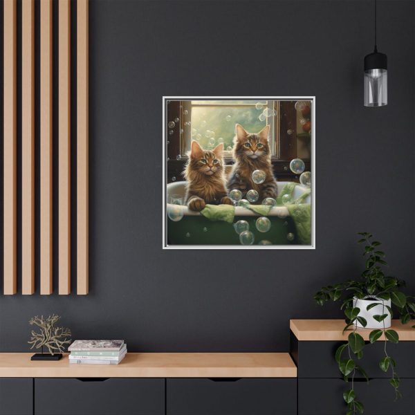 Cats Taking Bubble Bath Framed Canvas