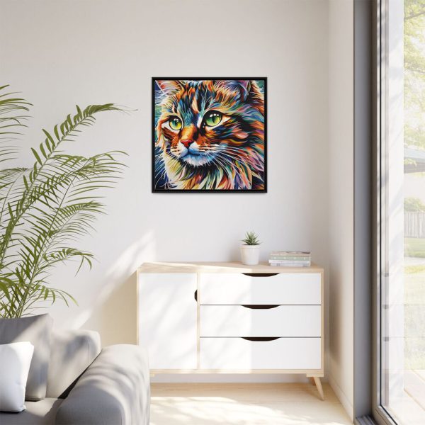 Watercolor Image of Cat Framed Canvas