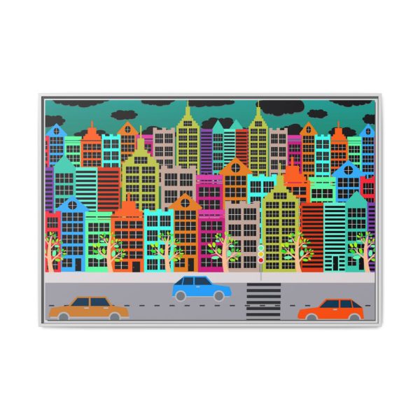 Colorful Cityscape Town City Building Framed Canvas