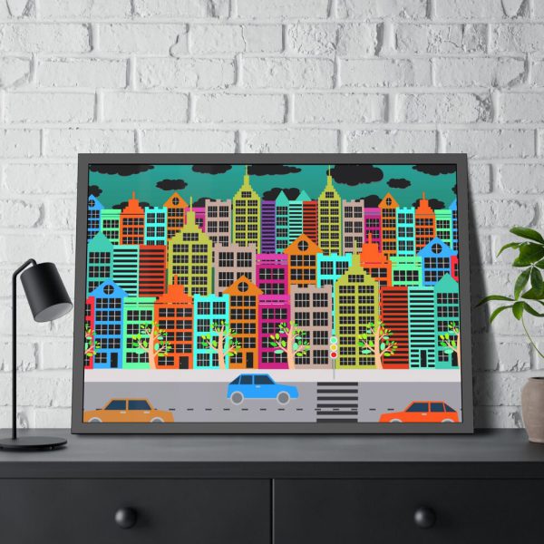 Colorful Cityscape Town City Building Framed Poster