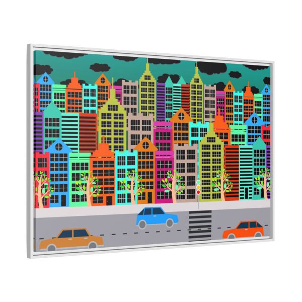 Colorful Cityscape Town City Building Framed Canvas