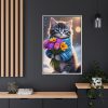 Kitten Cat With Bouquet Of Flowers Framed Canvas