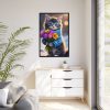 Kitten Cat With Bouquet Of Flowers Framed Canvas