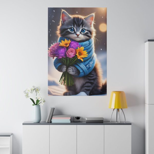 Kitten Cat With Bouquet Of Flowers Standard Canvas
