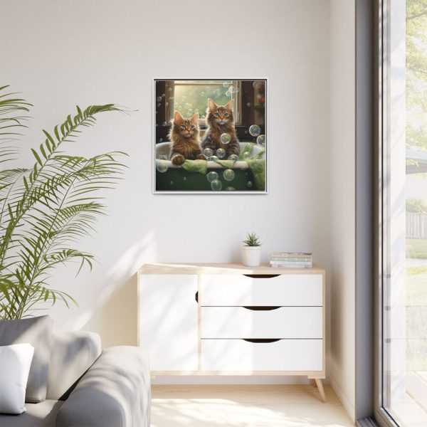 Cats Taking Bubble Bath Framed Canvas