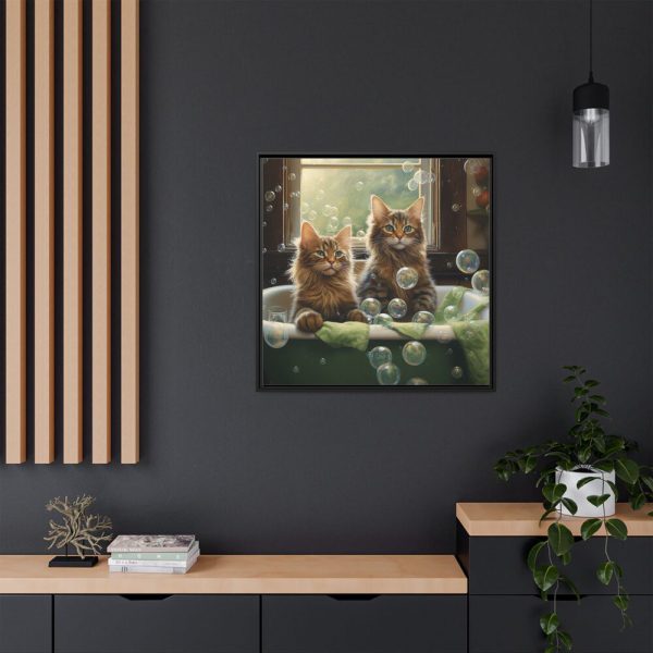 Cats Taking Bubble Bath Framed Canvas