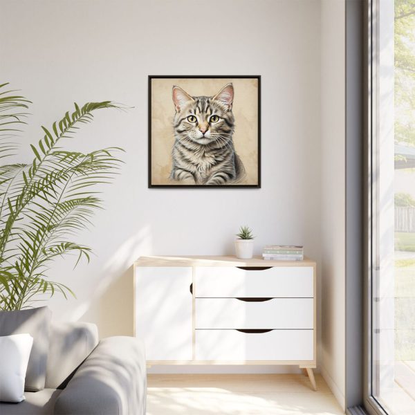 3821235364660897049_2048.jpeg Gray Tabby Cat Portrait Art Framed Canvas