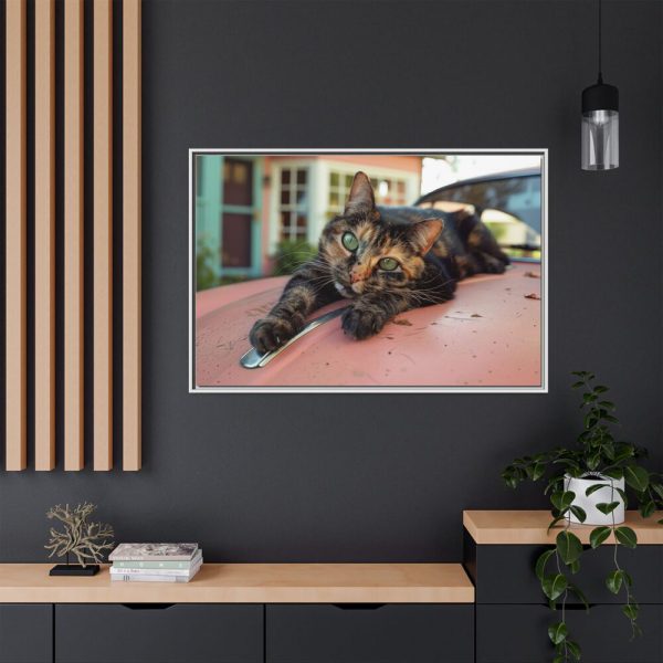 3879392083951249960_2048.jpeg Calico Cat On Car Framed Canvas