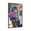 Kitten Cat With Bouquet Of Flowers Framed Canvas
