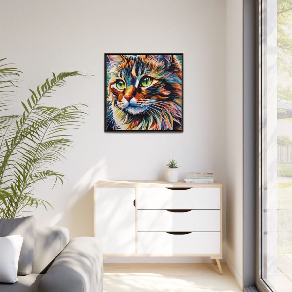 Watercolor Image of Cat Framed Canvas