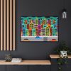 Colorful Cityscape Town City Building Framed Canvas