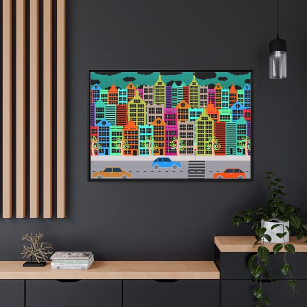 Colorful Cityscape Town City Building Framed Canvas