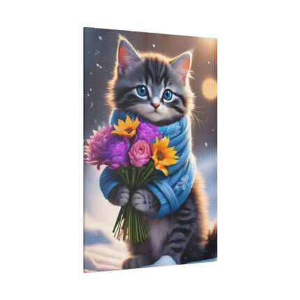 Kitten Cat With Bouquet Of Flowers Standard Canvas