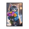 Kitten Cat With Bouquet Of Flowers Framed Canvas