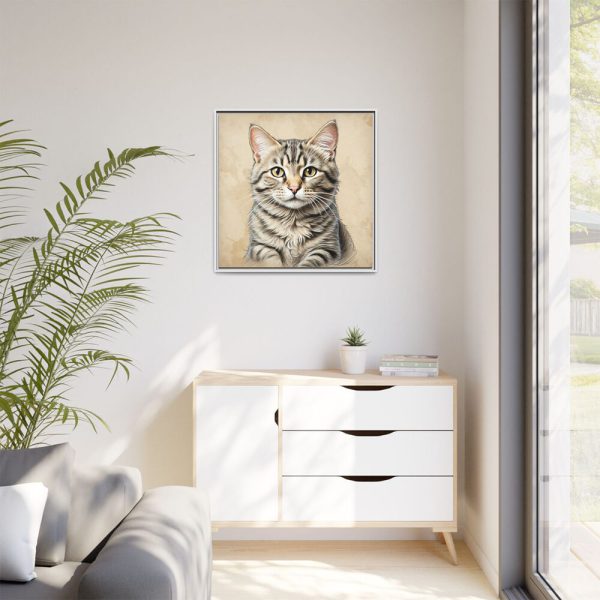 8233299793033538696_2048.jpeg Gray Tabby Cat Portrait Art Framed Canvas