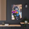 Kitten Cat With Bouquet Of Flowers Framed Canvas