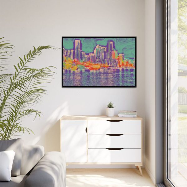 Pop Art Seattle Skyline Print Framed Canvas