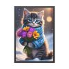 Kitten Cat With Bouquet Of Flowers Framed Poster