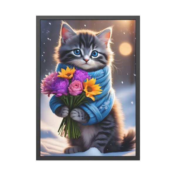 Kitten Cat With Bouquet Of Flowers Framed Poster