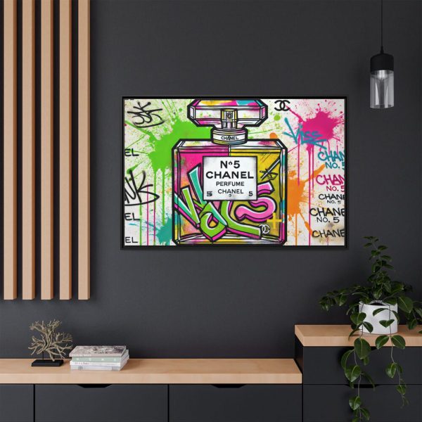Graffiti-Style Artwork of Chanel No. 5 Perfume Bottle Framed Canvas