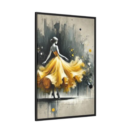 Graceful Woman in Bright Yellow Dress Framed Canvas