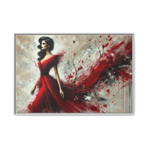 10499534886996191715_2048.jpeg Stylized Woman in Flowing Red Dress Framed Canvas