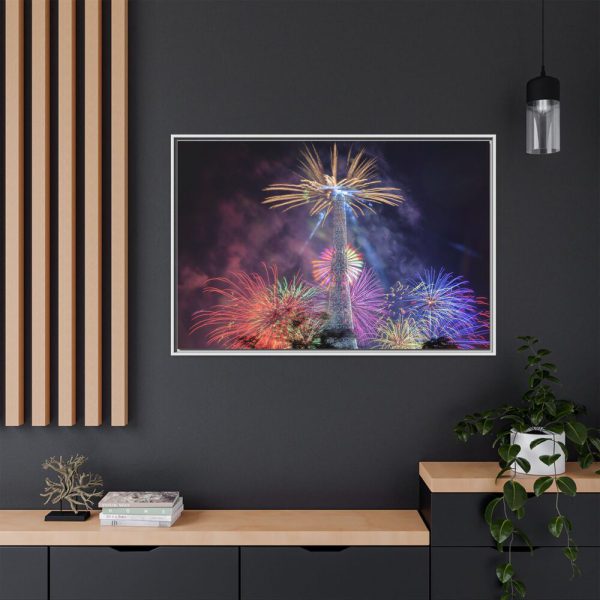 Fireworks at Eiffel Tower Framed Canvas