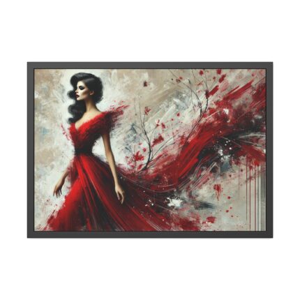 Stylized Woman in Flowing Red Dress Framed Poster