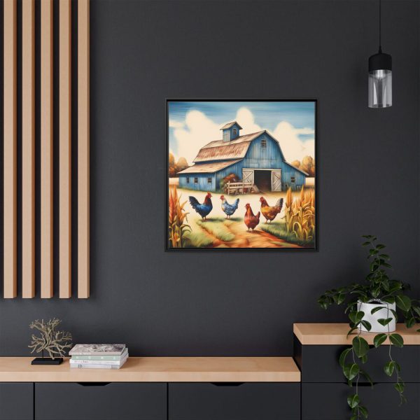 Barn Farm With Chickens Framed Canvas