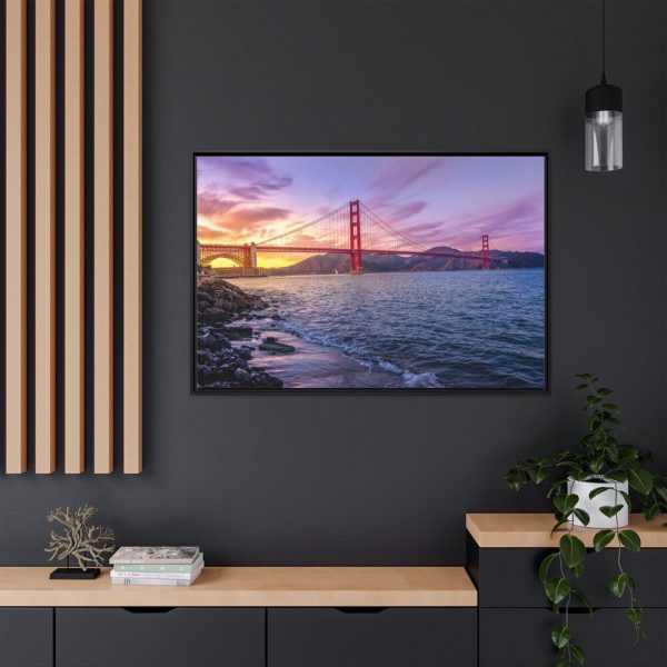 Sunset Over Golden Gate Bridge Framed Canvas