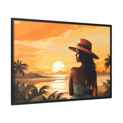 Beautiful Vintage Woman Beach Art Framed Canvas