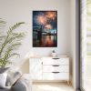 Brooklyn Bridge NYC Fireworks Framed Canvas