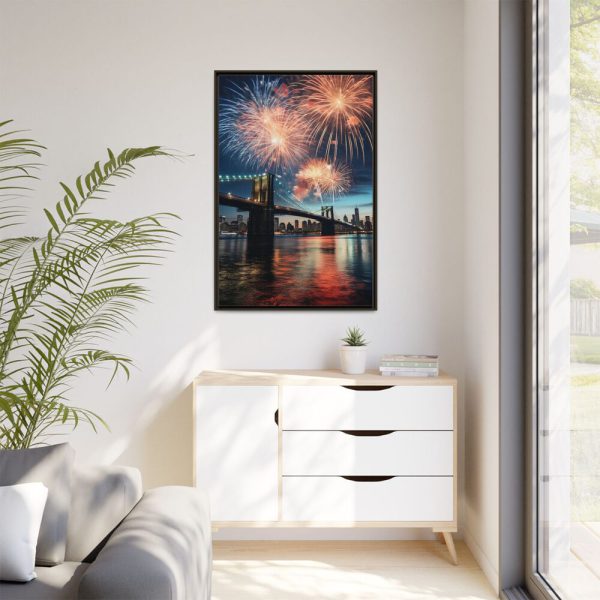 Brooklyn Bridge NYC Fireworks Framed Canvas