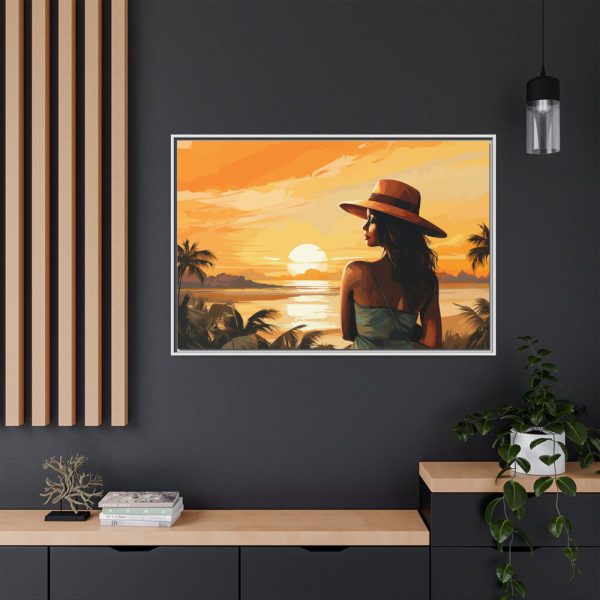 Beautiful Vintage Woman Beach Art Framed Canvas