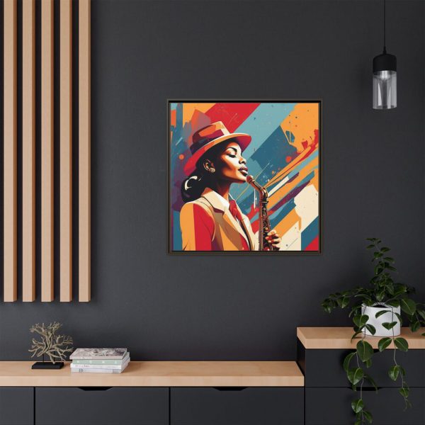 13126252899504923906_2048.jpeg Beautiful Black Woman Jazz Musician Framed Canvas
