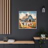 Barn Farm With Chickens Framed Canvas
