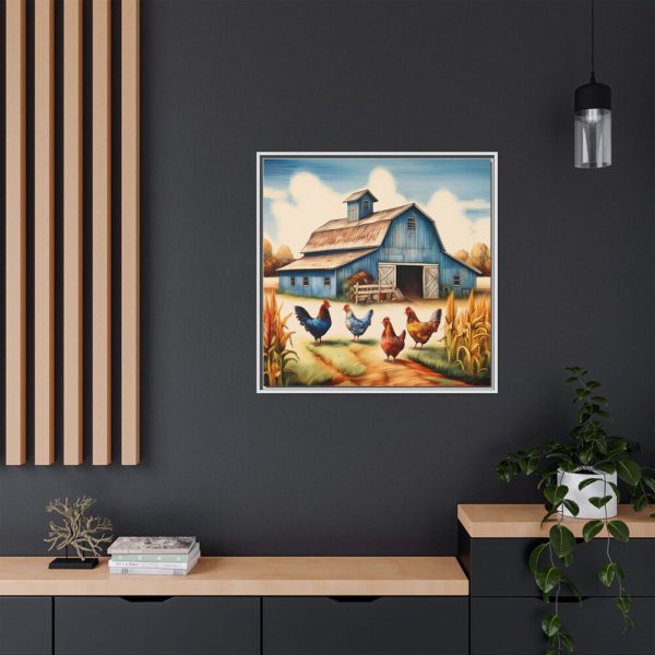Barn Farm With Chickens Framed Canvas