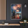 Brooklyn Bridge NYC Fireworks Framed Canvas
