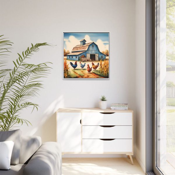 Barn Farm With Chickens Framed Canvas