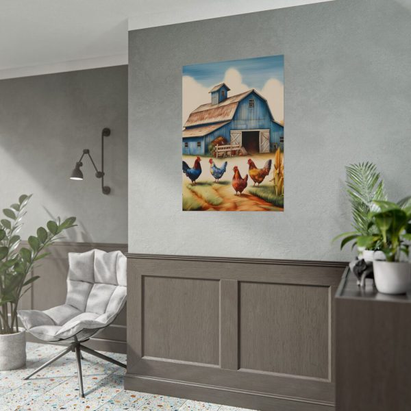 Barn Farm With Chickens Poster