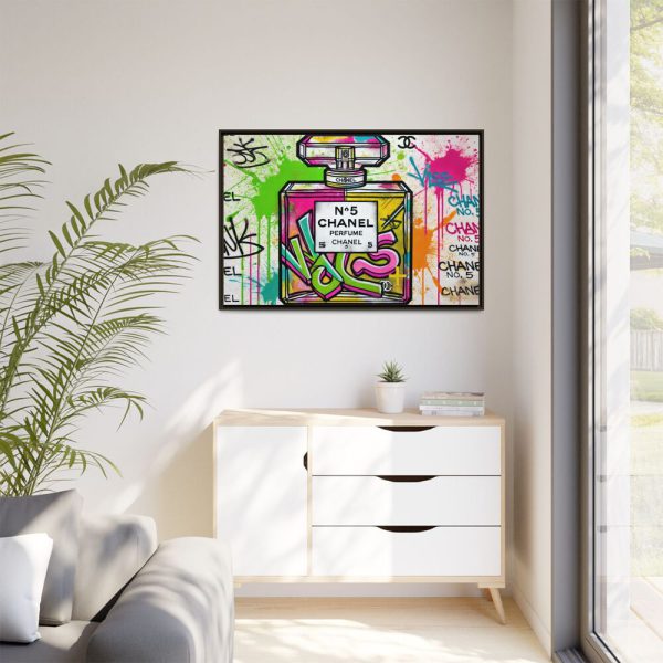 Graffiti-Style Artwork of Chanel No. 5 Perfume Bottle Framed Canvas