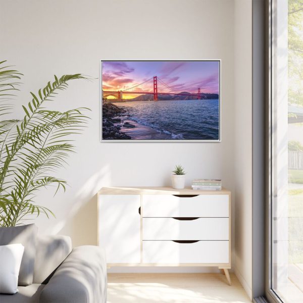 Sunset Over Golden Gate Bridge Framed Canvas