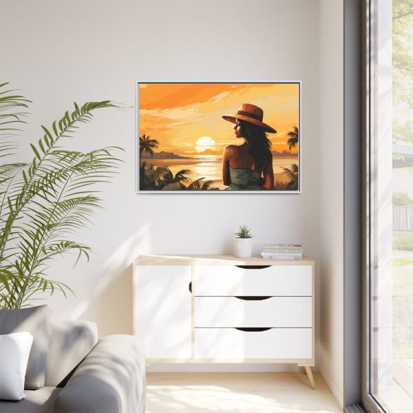 Beautiful Vintage Woman Beach Art Framed Canvas