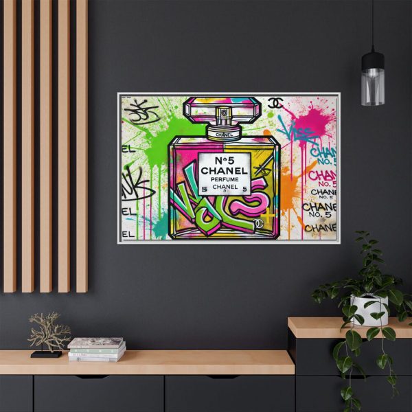 Graffiti-Style Artwork of Chanel No. 5 Perfume Bottle Framed Canvas