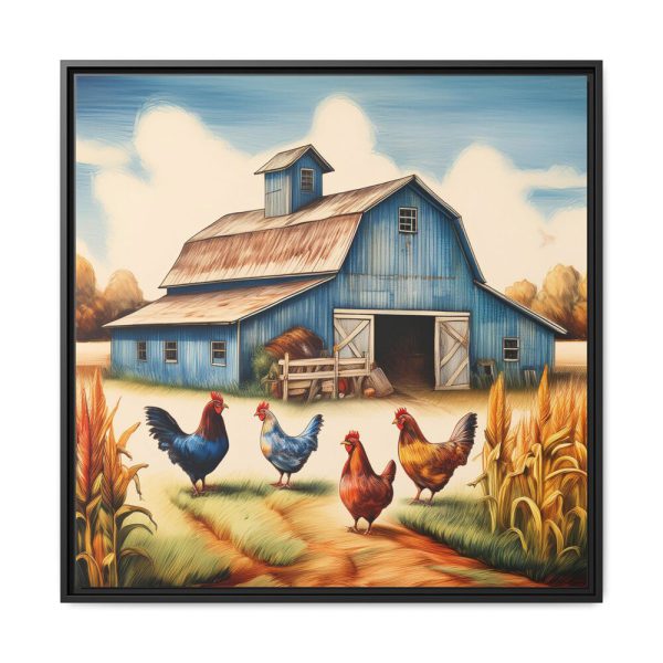 Barn Farm With Chickens Framed Canvas