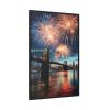 Brooklyn Bridge NYC Fireworks Framed Canvas